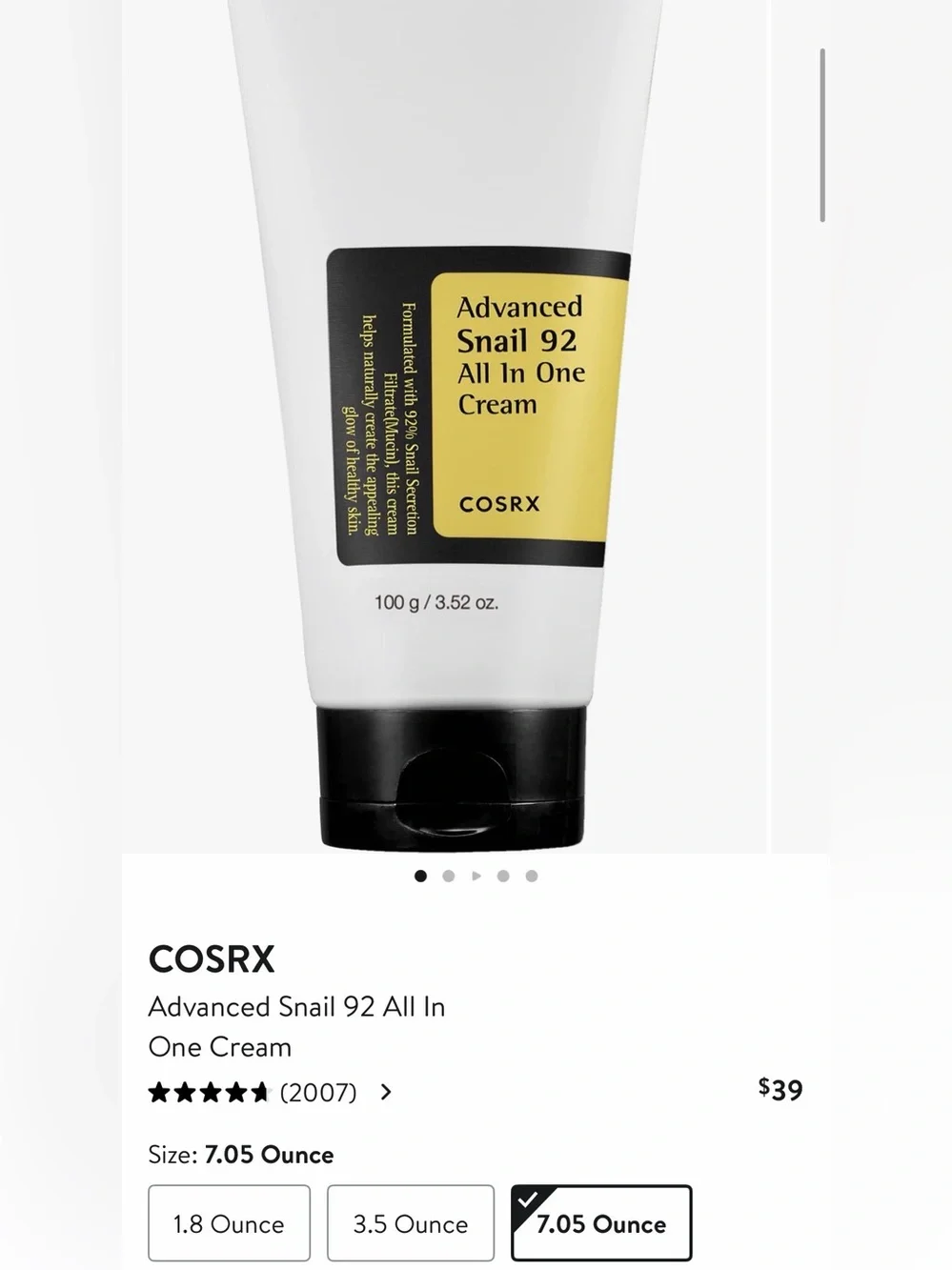 NIB COSRX Advanced Snail 92 All In One Cream- 7.05 oz